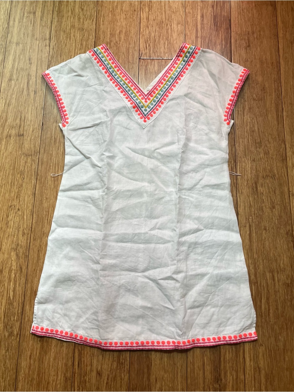 Boden White Midi Beach Dress with Pink and Multicolor Embroidery